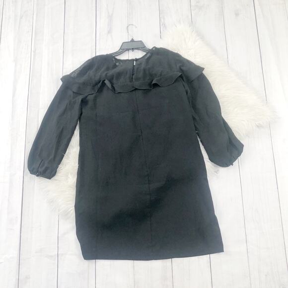 🆕 LOFT Black Sheer‎ Dot Yoke Shift Ruffle Back Button Round Neck Dress Size 14 - Picture 4 of 5